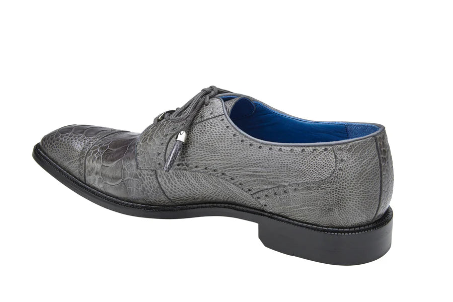 Batta Gray Genuine Ostrich Cap Toe Lace-Up