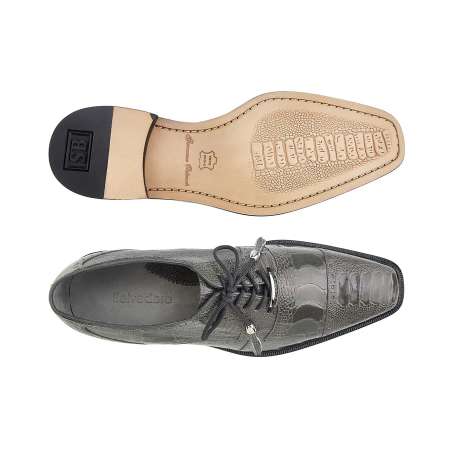 Batta Gray Genuine Ostrich Cap Toe Lace-Up