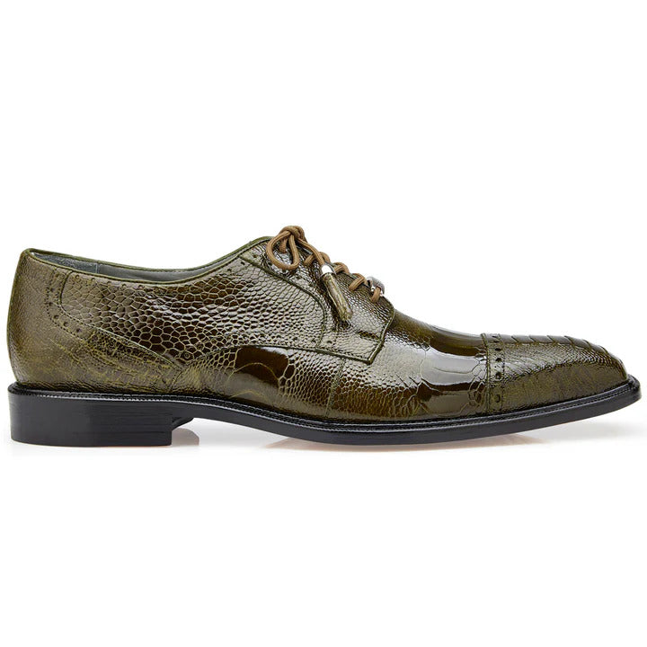 Batta Olive Genuine Ostrich Cap Toe Lace-Up
