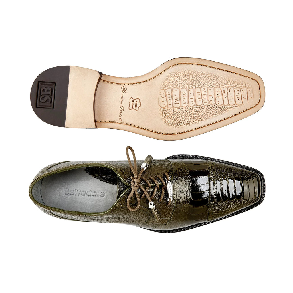 Batta Olive Genuine Ostrich Cap Toe Lace-Up