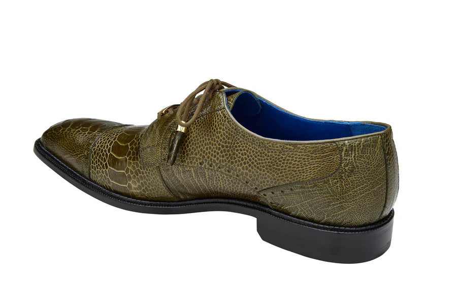Batta Olive Genuine Ostrich Cap Toe Lace-Up