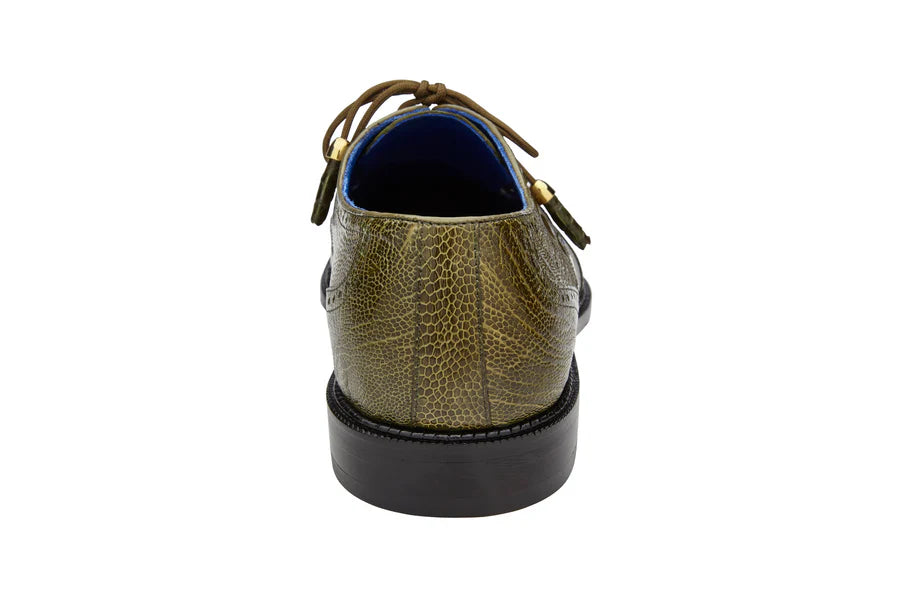 Batta Olive Genuine Ostrich Cap Toe Lace-Up