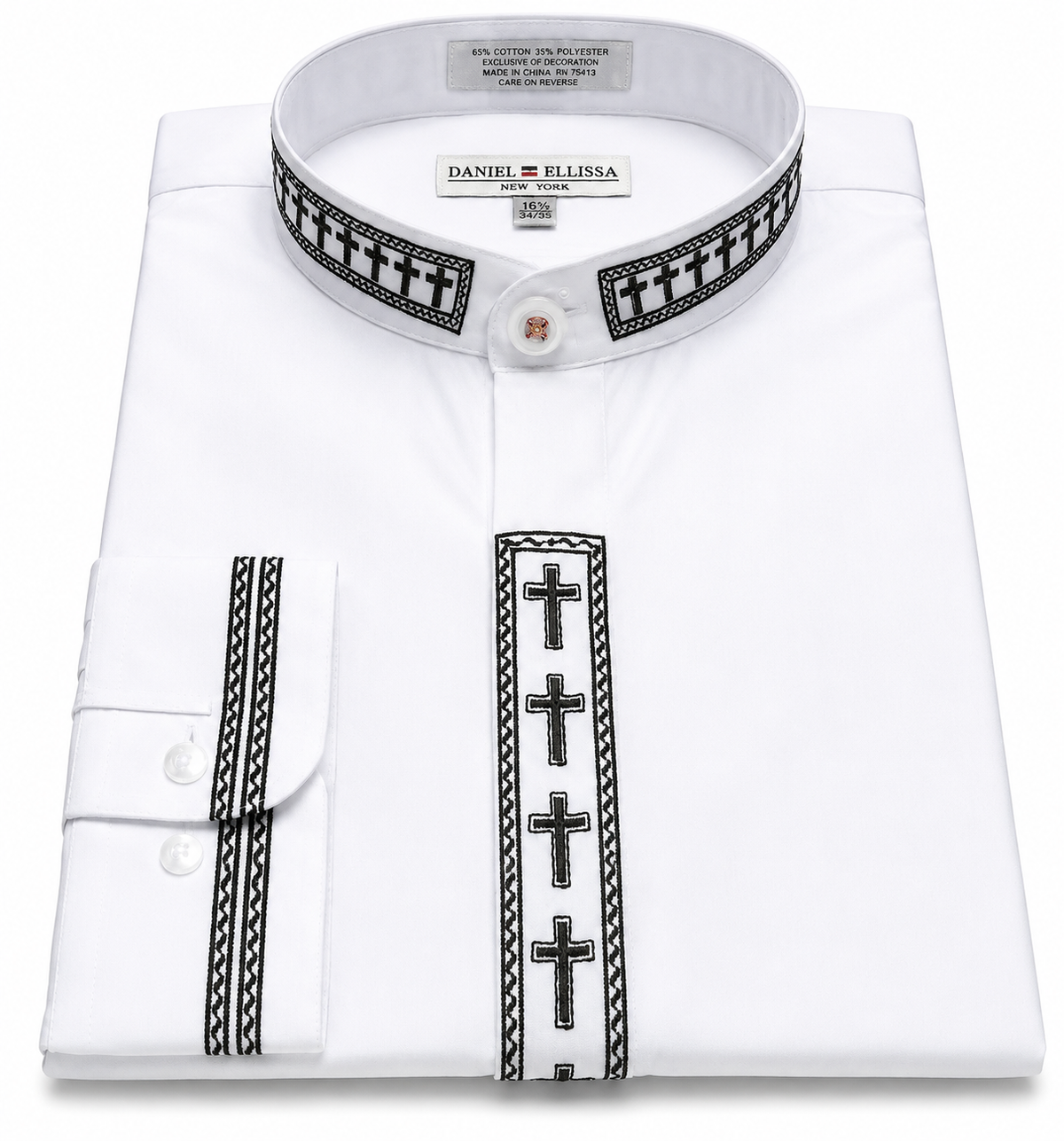 Daniel Ellissa Cross Embroidered Banded Collar Dress Shirt