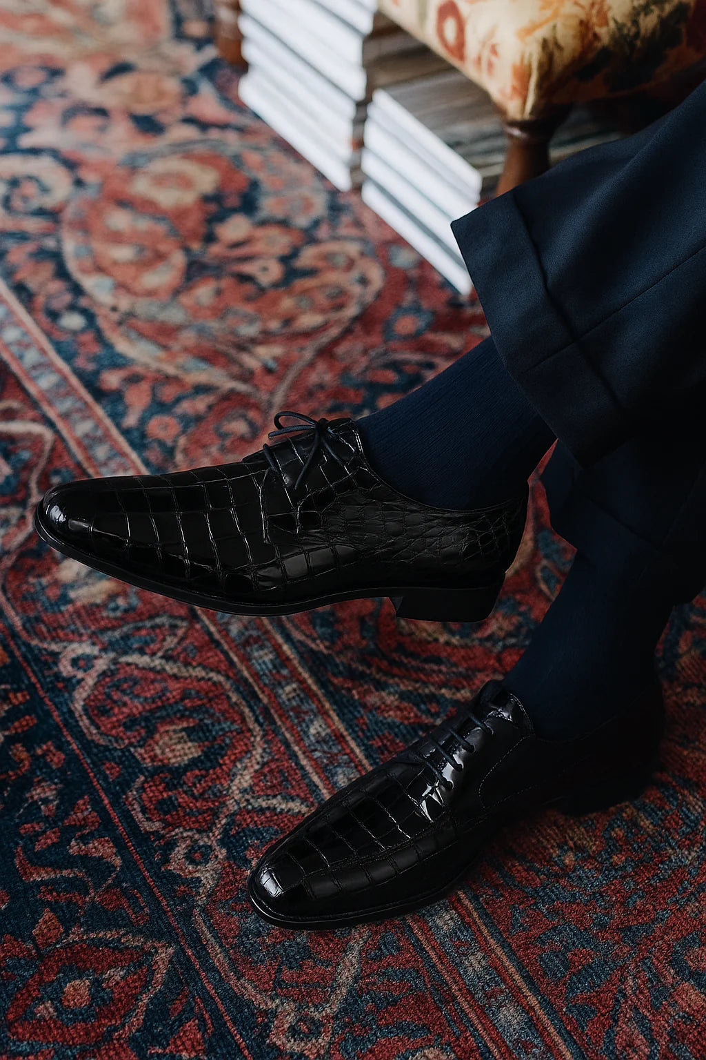 Lago Black Plain Toe Lace-Up