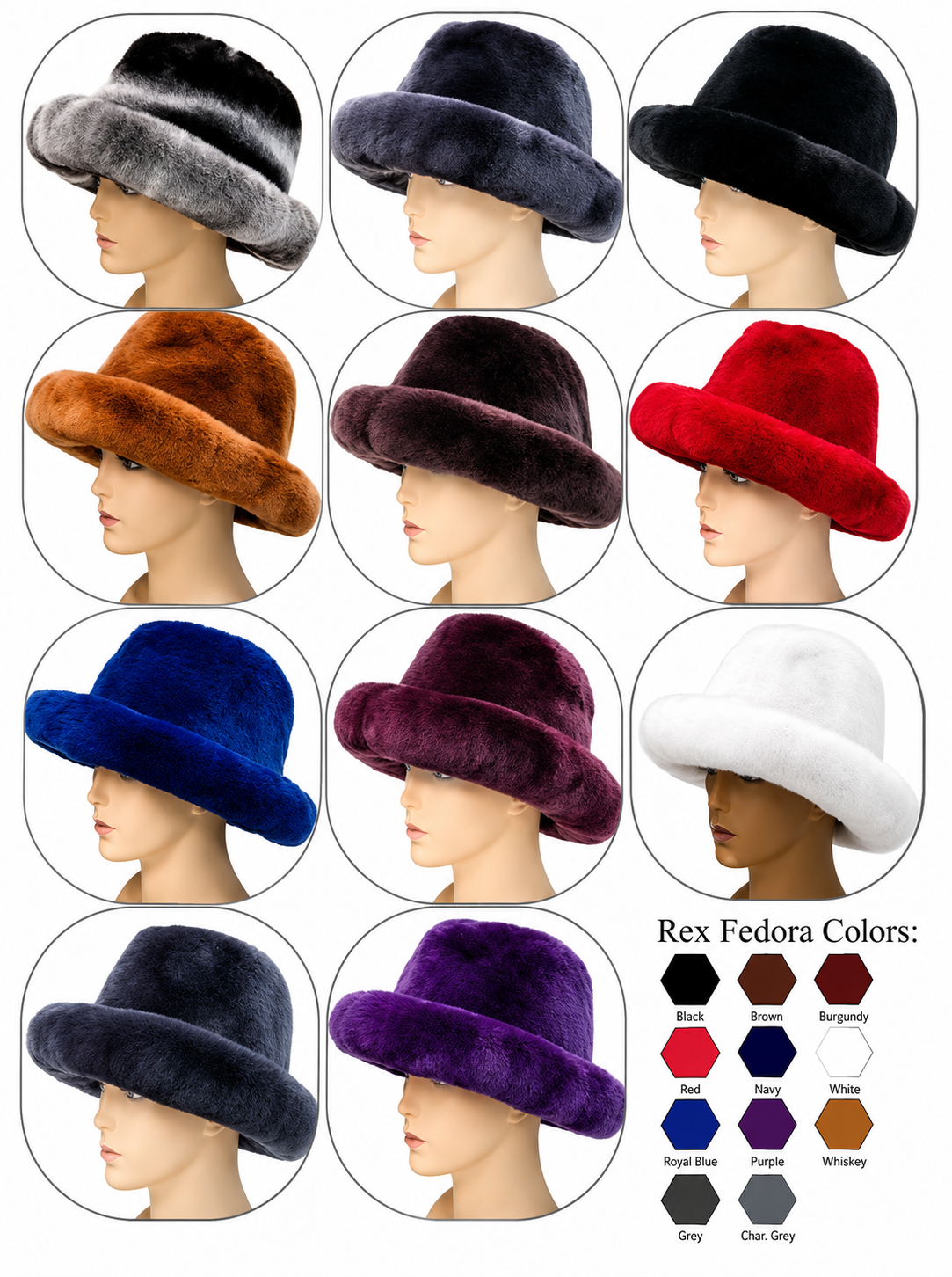 Winter Fur Men's Rex Rabbit Hat Classic Fedora