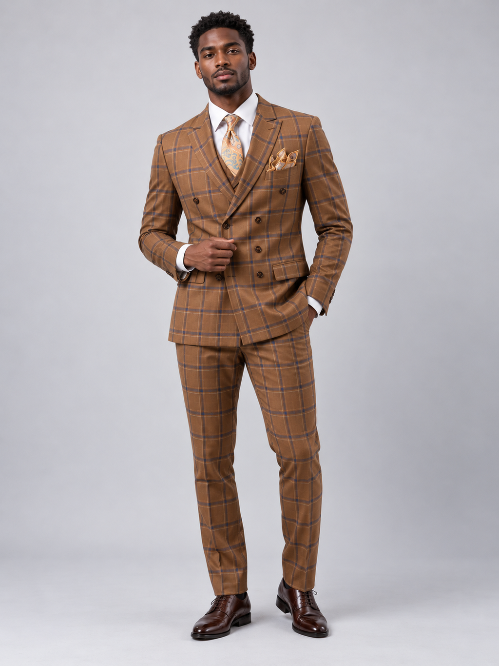 EJ Samuel - Kent Park Men's Gold Double-Breasted Fashion Vested Suit