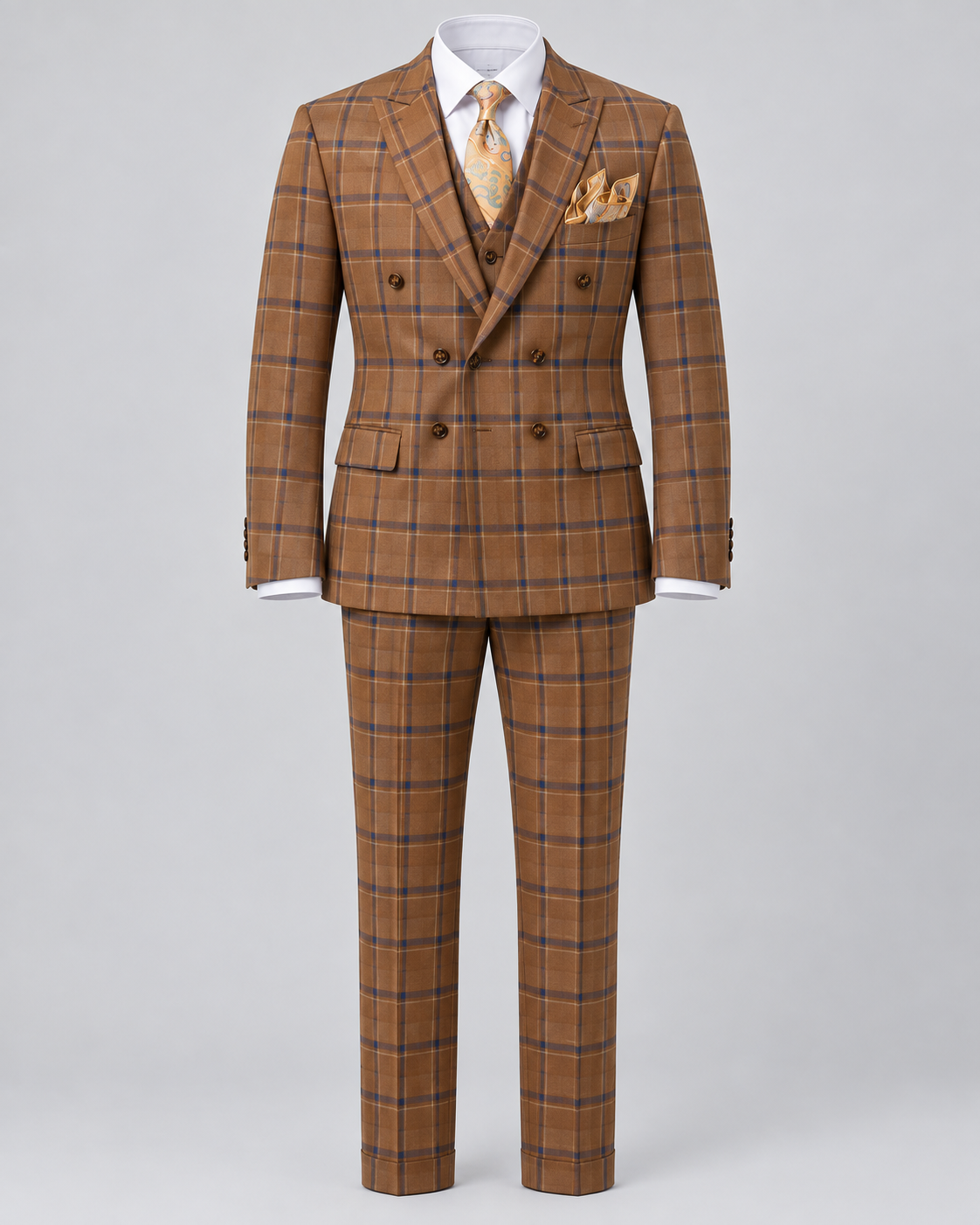 EJ Samuel - Kent Park Men's Gold Double-Breasted Fashion Vested Suit