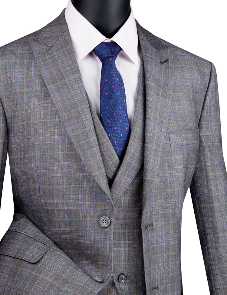 Vinci Philosophy Modern Fit 3-Piece Glen Plaid Suit