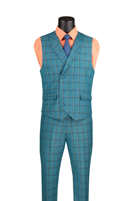 Vinci Philosophy Modern Fit 3-Piece Windowpane Suit with Flex Waistband
