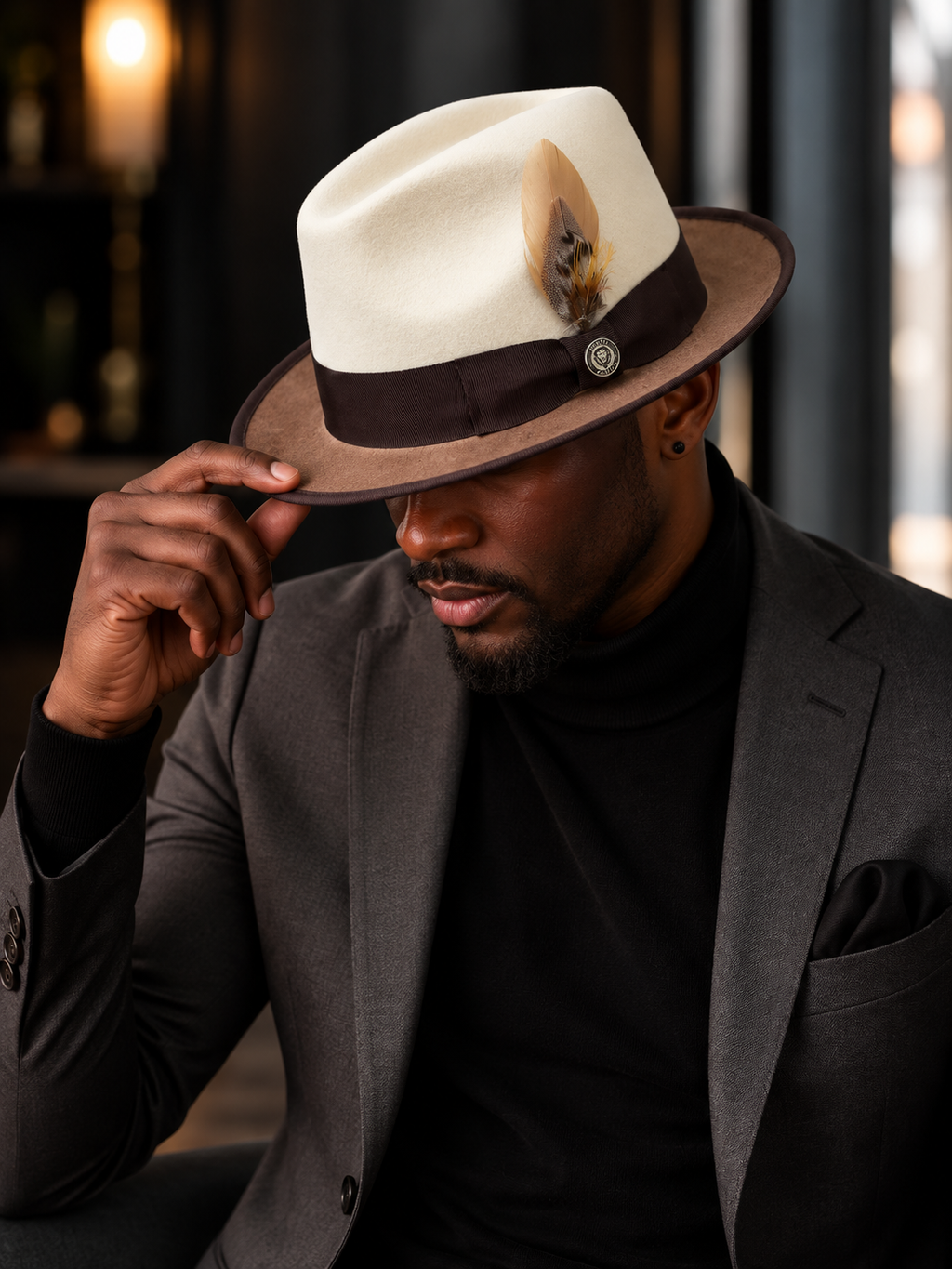 Bruno Capelo New Yorker Wool Fedora Hat – Ivory/Dark Brown