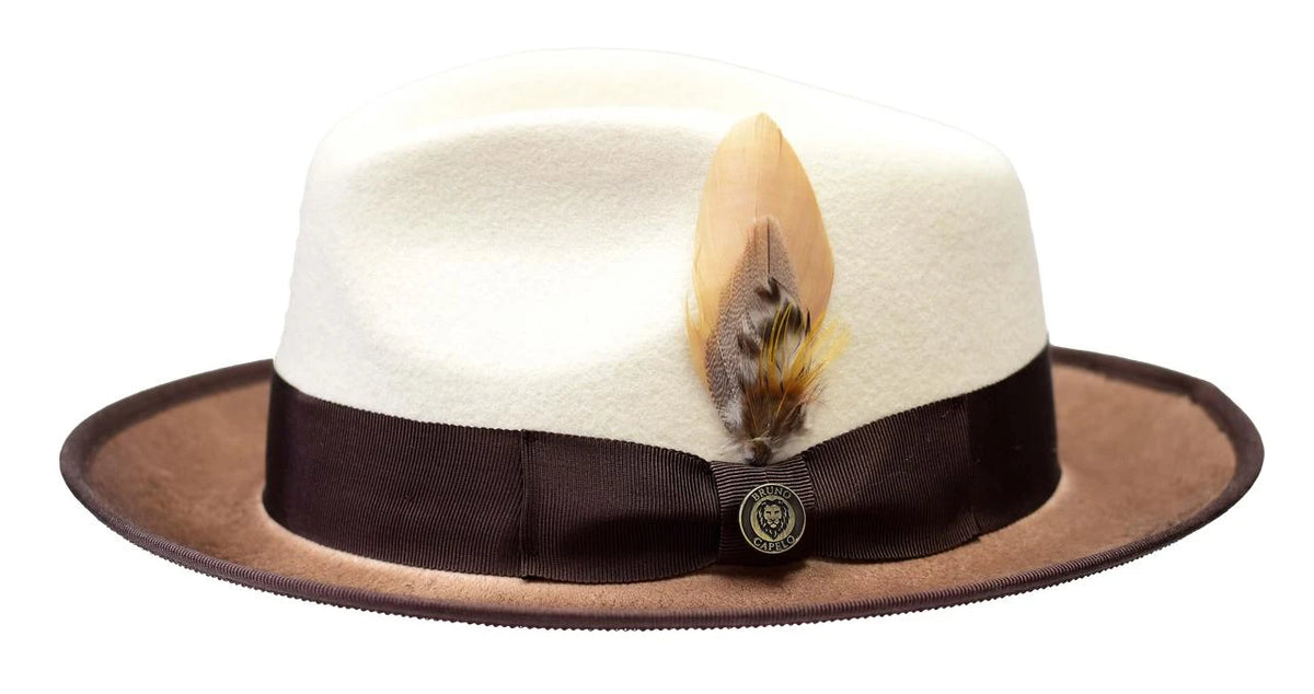 Bruno Capelo New Yorker Wool Fedora Hat – Ivory/Dark Brown