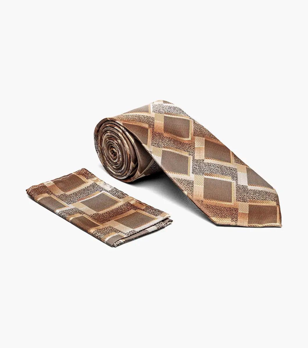 Stacy Adams Lorenzo Tie & Hanky Set - Brown