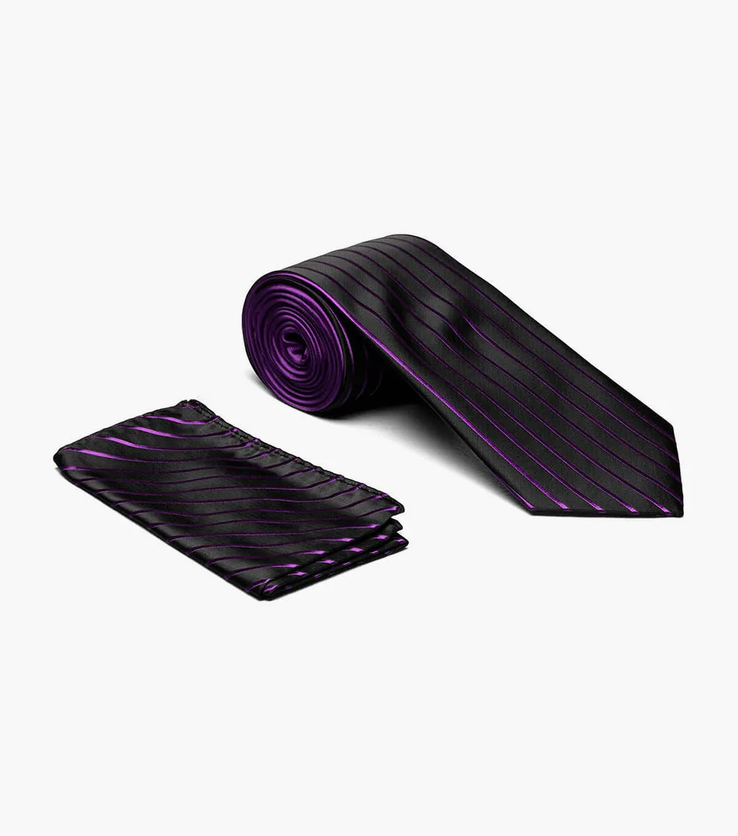 Stacy Adams Formal Purple Men's Tie & Hanky Set