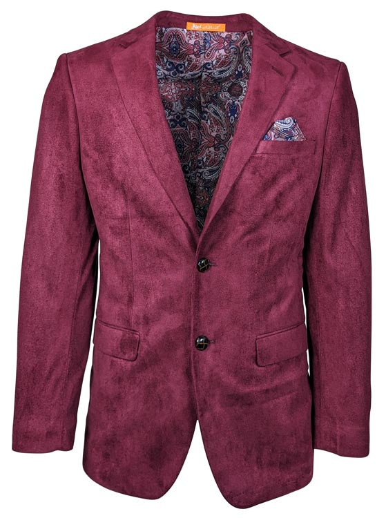 St. Patrick SPAT Men's Velvet Patch Blazer in Burgundy with paisley lining and pocket square