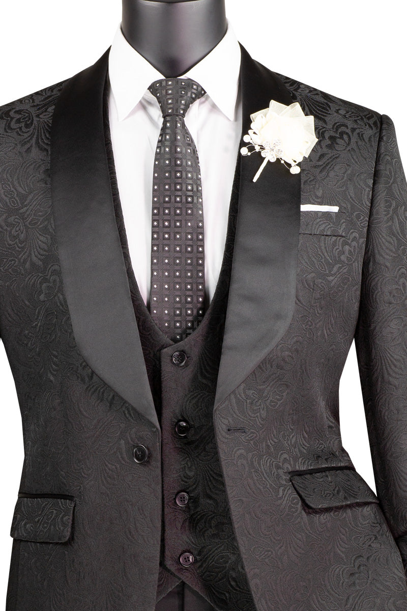 Vinci Philosophy Slim Fit 3-Piece Vested Jacquard Tuxedo