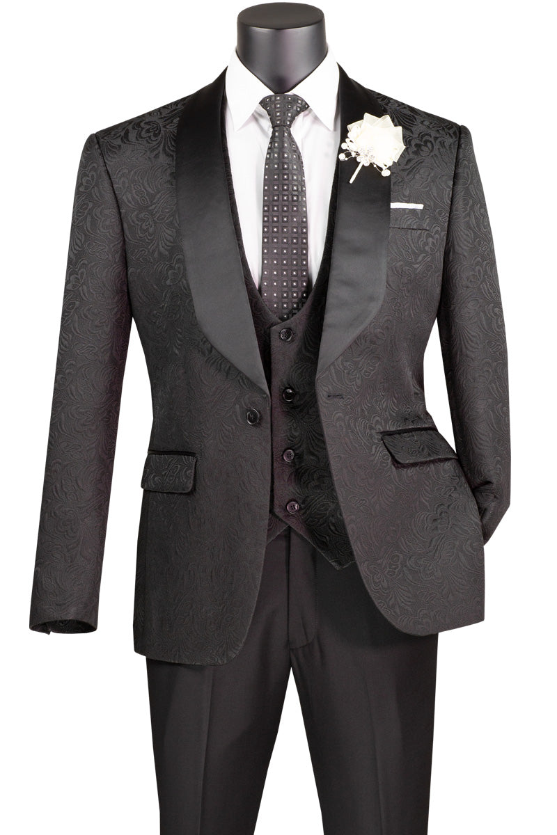 Vinci Philosophy Slim Fit 3-Piece Vested Jacquard Tuxedo