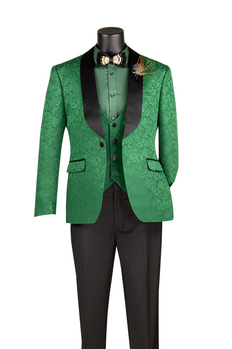Vinci Philosophy Slim Fit 3-Piece Vested Jacquard Tuxedo