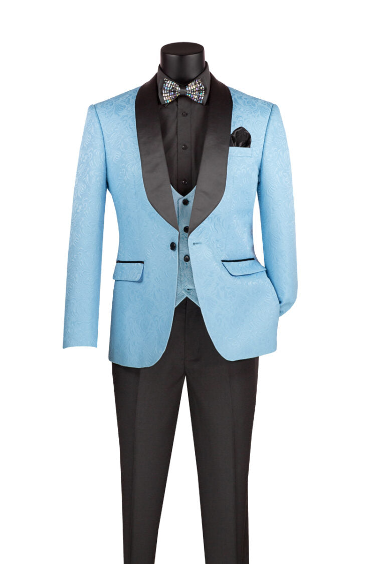 Vinci Philosophy Slim Fit 3-Piece Vested Jacquard Tuxedo