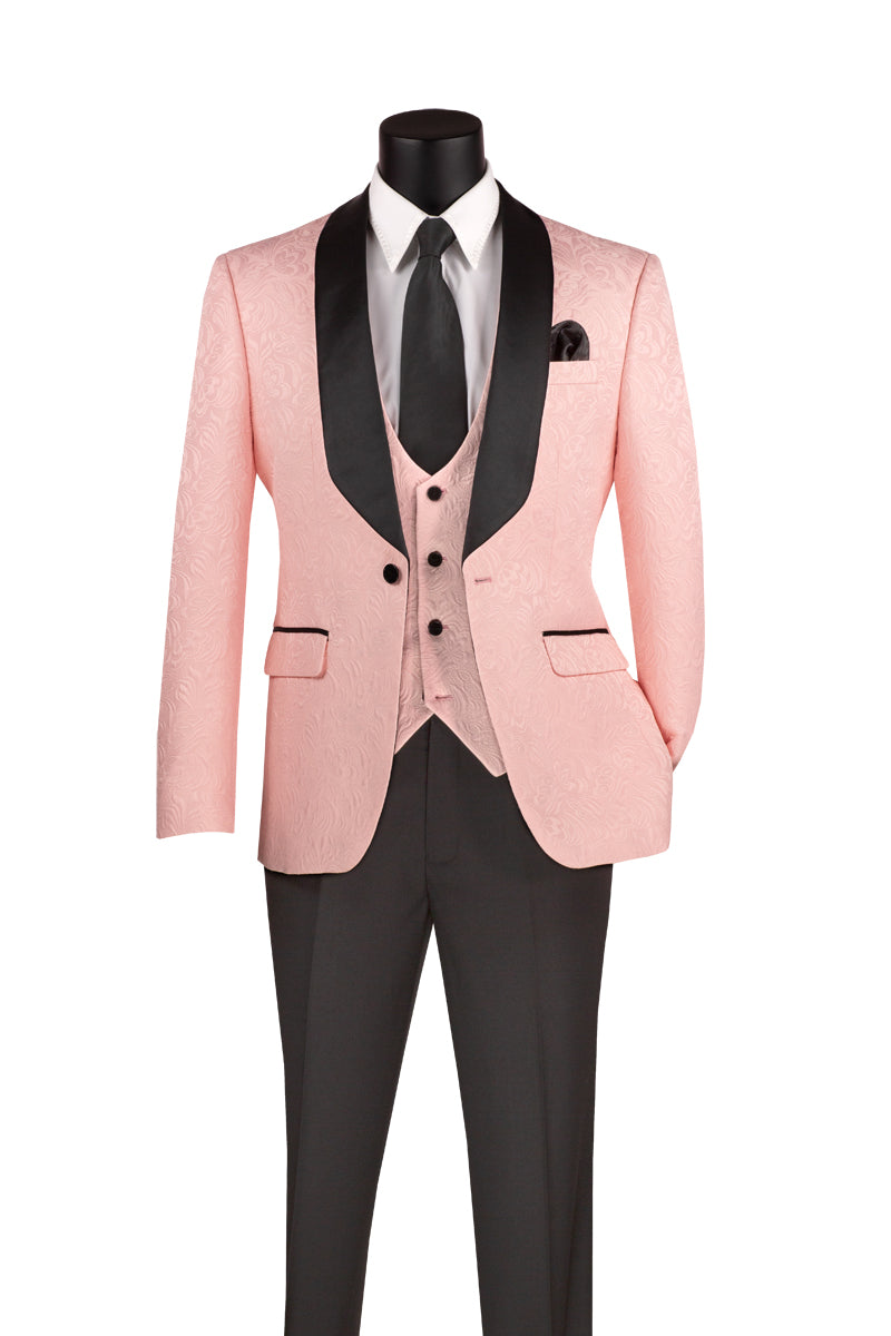 Vinci Philosophy Slim Fit 3-Piece Vested Jacquard Tuxedo