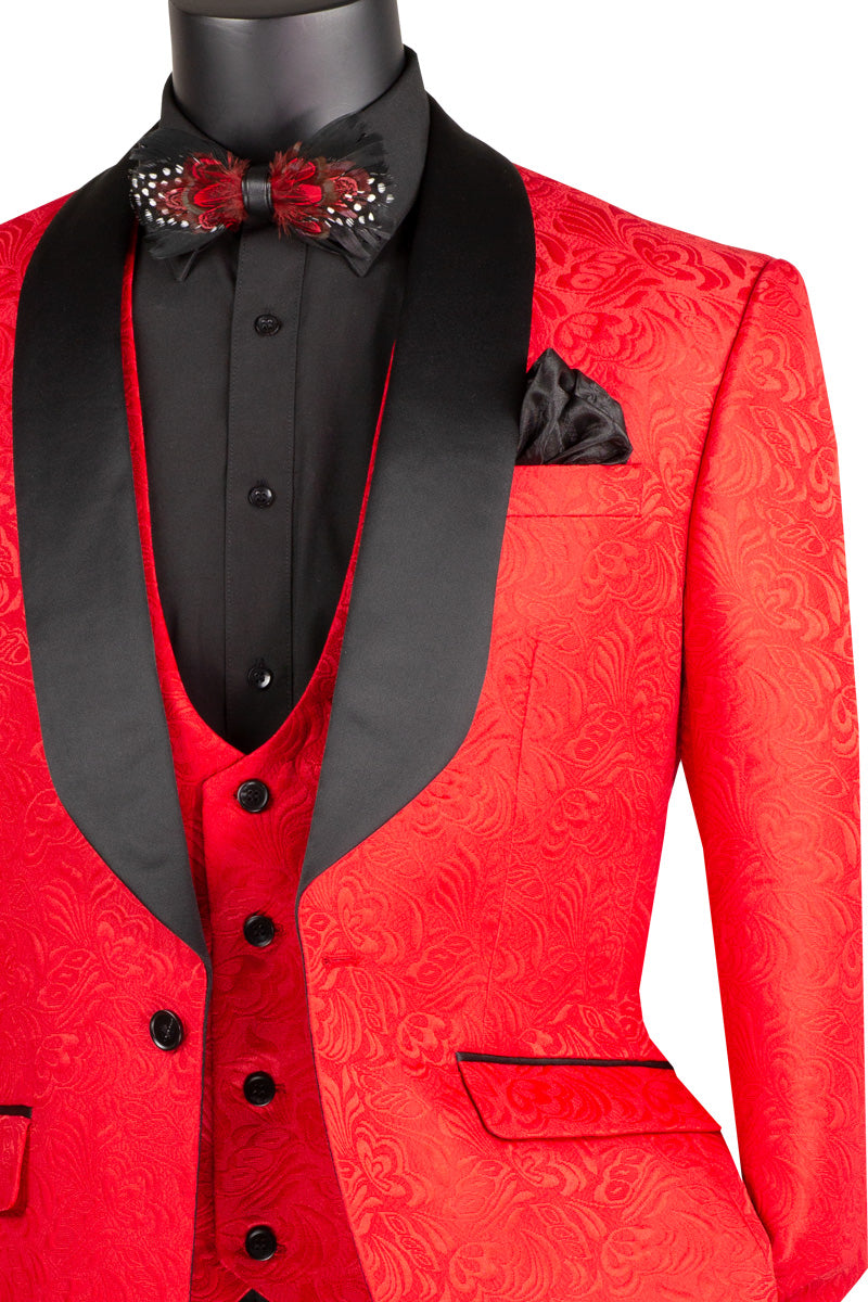 Vinci Philosophy Slim Fit 3-Piece Vested Jacquard Tuxedo