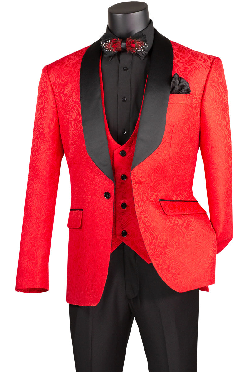 Vinci Philosophy Slim Fit 3-Piece Vested Jacquard Tuxedo