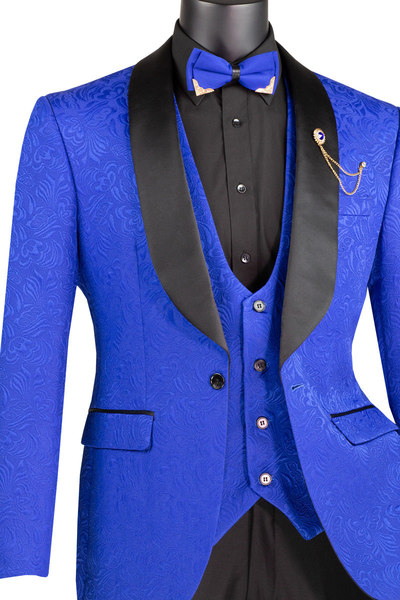 Vinci Philosophy Slim Fit 3-Piece Vested Jacquard Tuxedo