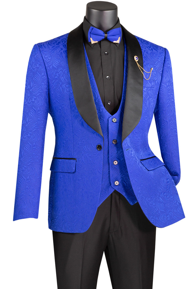Vinci Philosophy Slim Fit 3-Piece Vested Jacquard Tuxedo