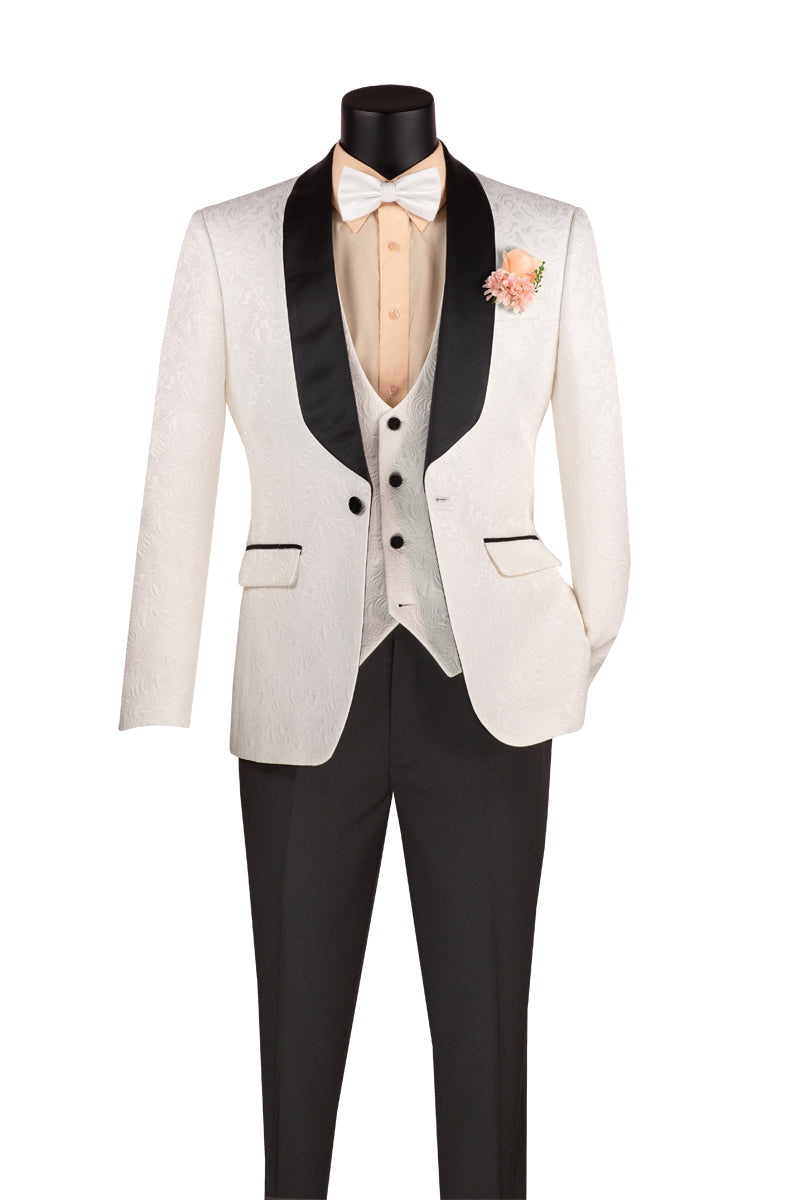 Vinci Philosophy Slim Fit 3-Piece Vested Jacquard Tuxedo