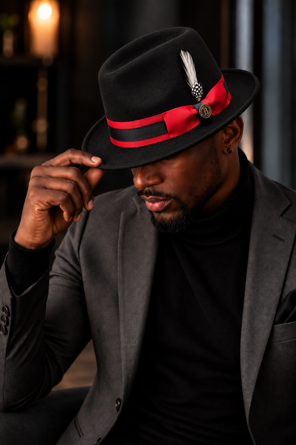 Bruno Capelo Giovani Fedora Hat - Black/Red