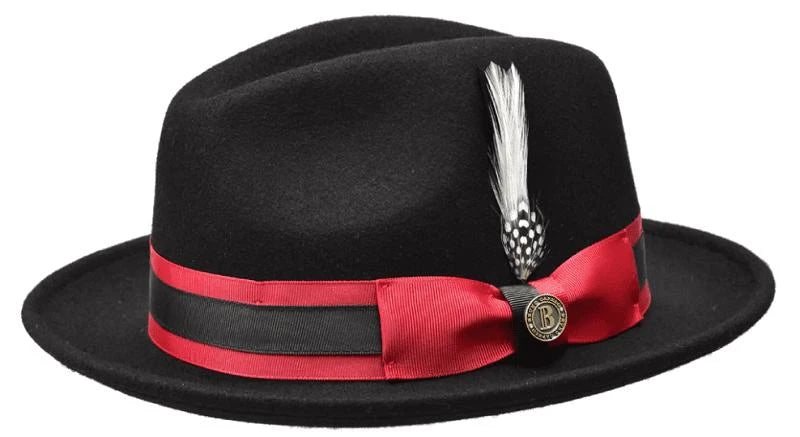 Bruno Capelo Giovani Fedora Hat - Black/Red