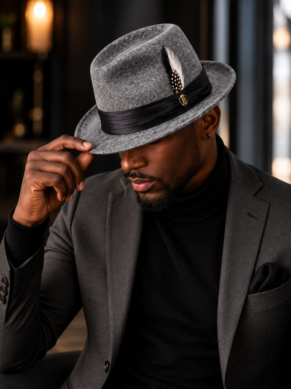 Bruno Capelo Giovani Fedora Hat - Heather Grey/Black