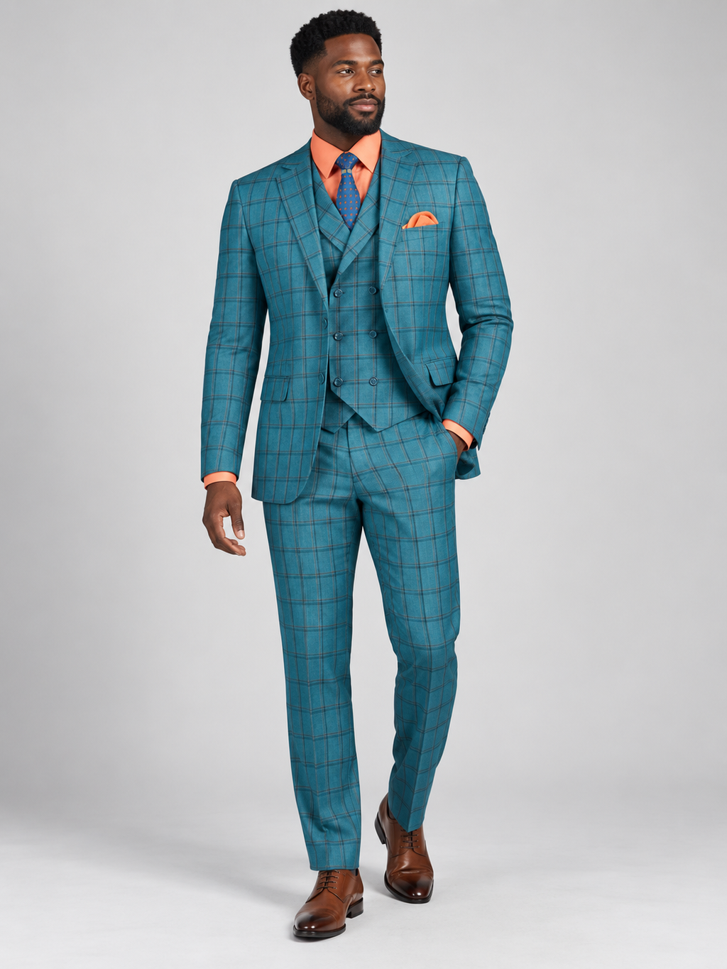 Vinci Philosophy Modern Fit 3-Piece Windowpane Suit with Flex Waistband