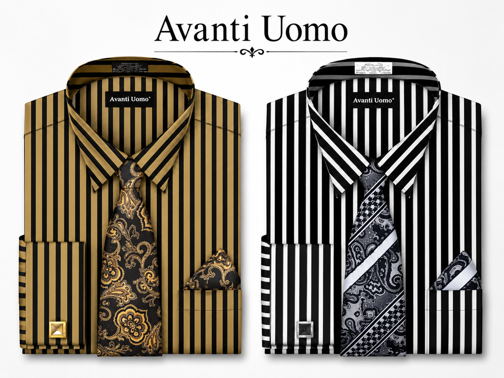 Avanti Uomo Men's Sharp Striped Dress Shirt & Tie Set
