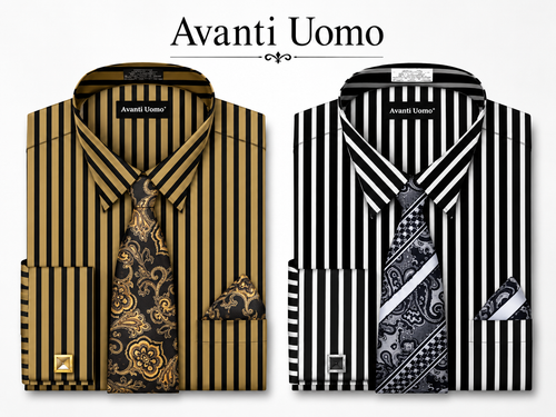 Avanti Uomo Men's Sharp Striped Dress Shirt & Tie Set