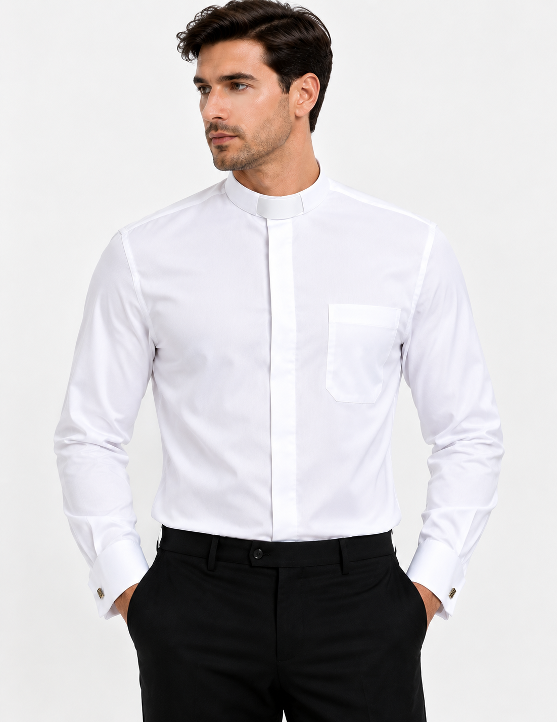 Daniel Ellissa Men's White French Cuff Clergy Shirt