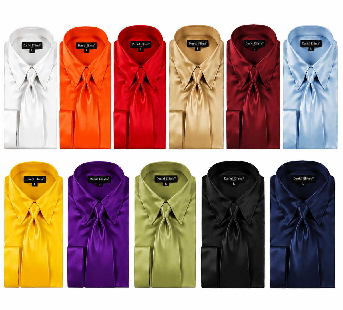 Daniel Ellissa Men's Solid Dress Shirt Set with Matching Tie Pocket Square & Cufflinks