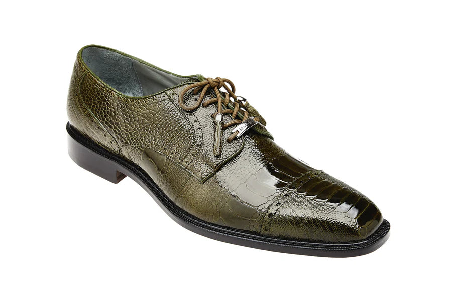 Batta Olive Genuine Ostrich Cap Toe Lace-Up