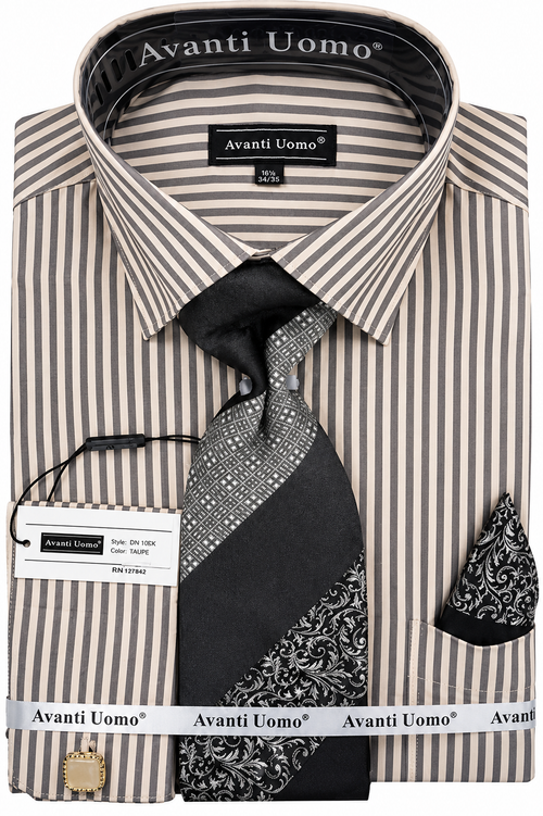 Avanti Uomo Men's Striped Dress Shirt & Tie Set