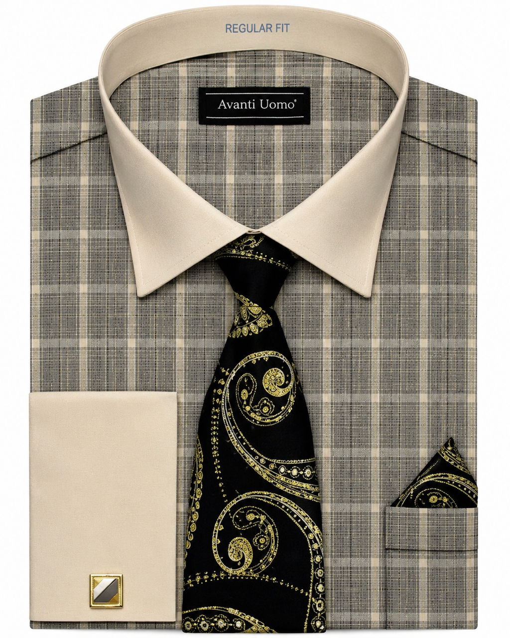 Avanti Uomo Plaid Contrast-Collar Dress Shirt
