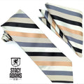 Stacy Adams Diagonal Striped Tie & Hanky Set - Black Ecru