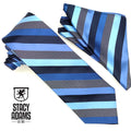 Stacy Adams Diagonal Striped Tie & Hanky Set - Royal Black