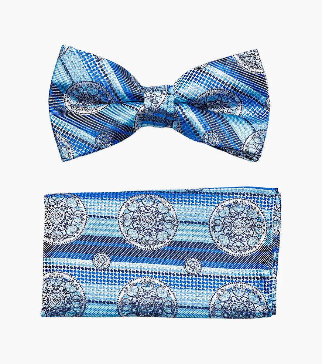 Stacy Adams Otis Bow Tie & Hanky Set - Blue Multi
