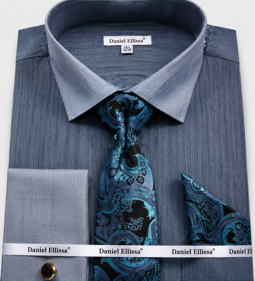 Daniel Ellissa Men's French Cuff Shirt Set - Subtle Textured Heather