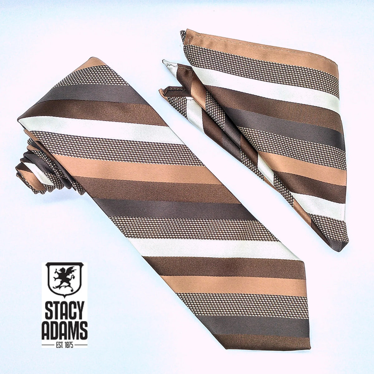 Stacy Adams Diagonal Striped Tie & Hanky Set - Brown