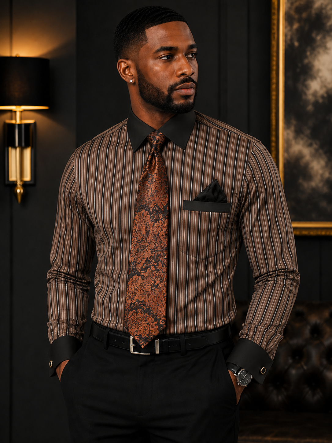 Daniel Ellissa Men's Long Sleeve Dress Shirt with Matching Tie & Cufflinks