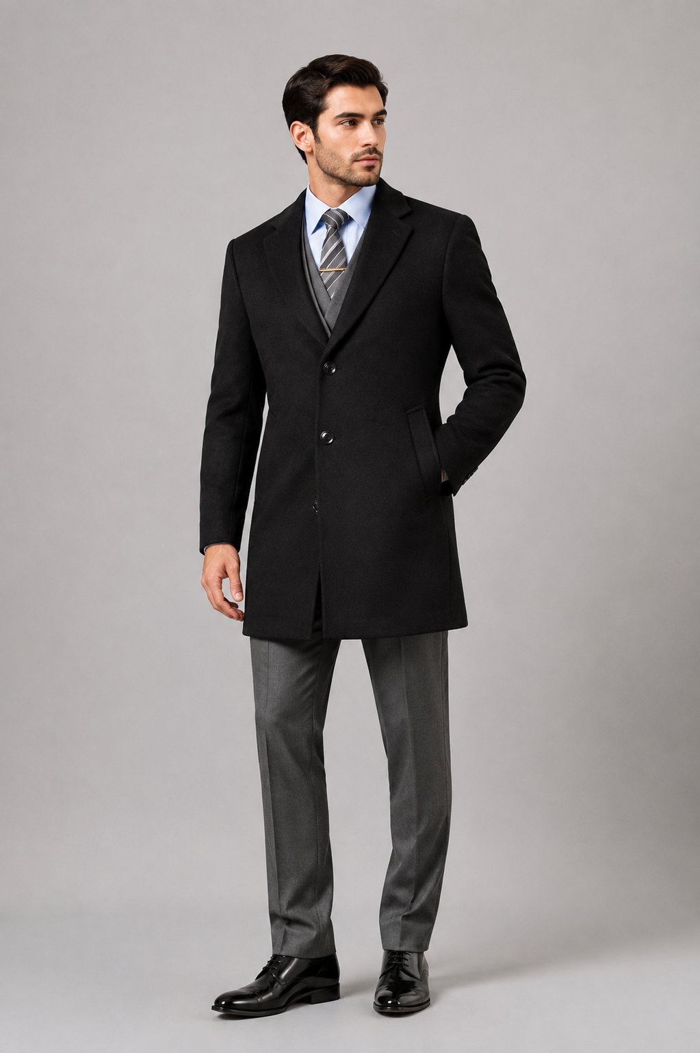 Vinci Men's Wool Top Coat Classic Tailored Overcoat