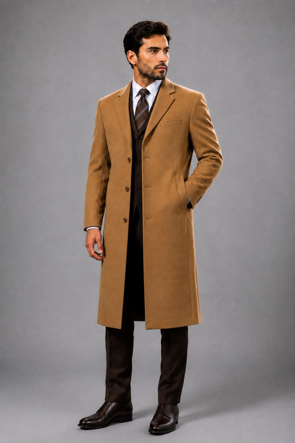 Vinci Men's Wool Topcoat Full Length Long Coat