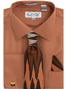 Men's Solid Jacquard Dress Shirt & Tie Set with Collar Bar