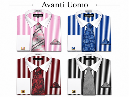 Avanti Uomo Men's Contrast White Collar & French Cuff Dress Shirt Set