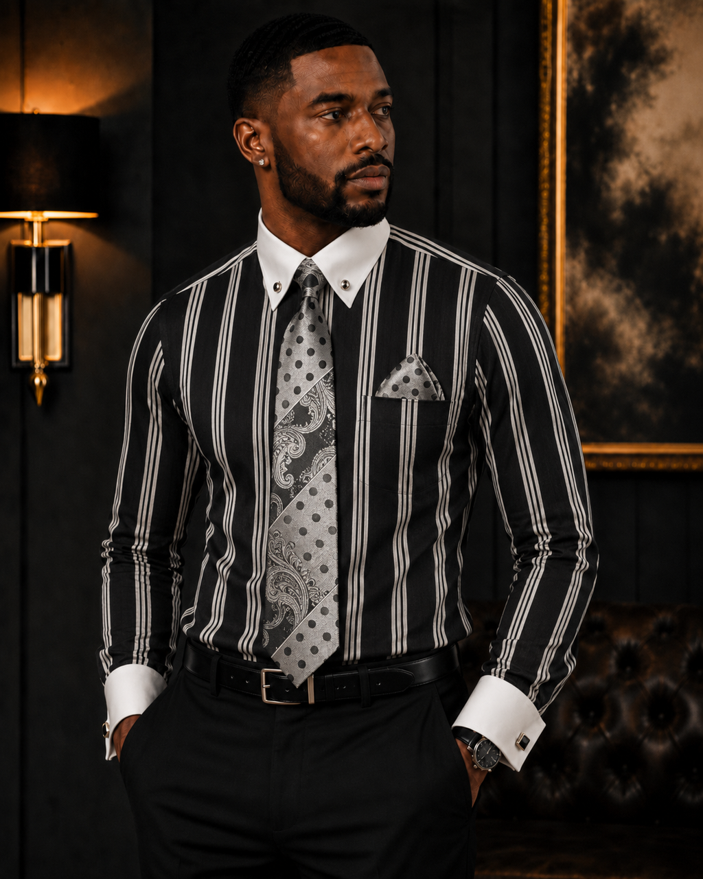Fratello Men's Striped Dress Shirt & Tie Set